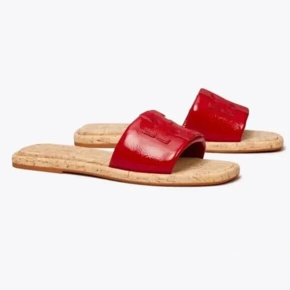 NIB Tory Burch T-Sport Double Slide Leather sandals Red